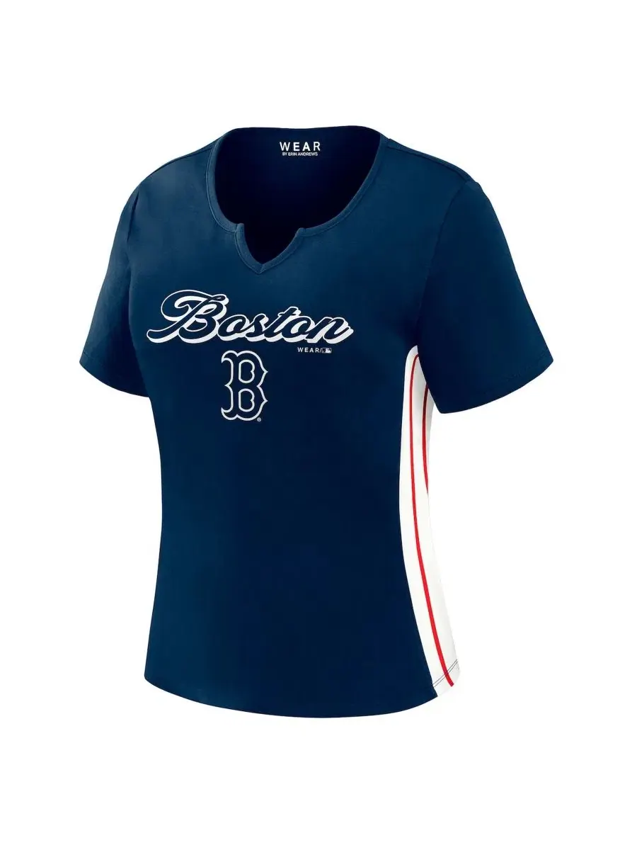 Футболка укороченная с вырезом Notch Neck Navy Boston Red Sox WEAR by Erin Andrews — изображение 2 из 4, темно-синий