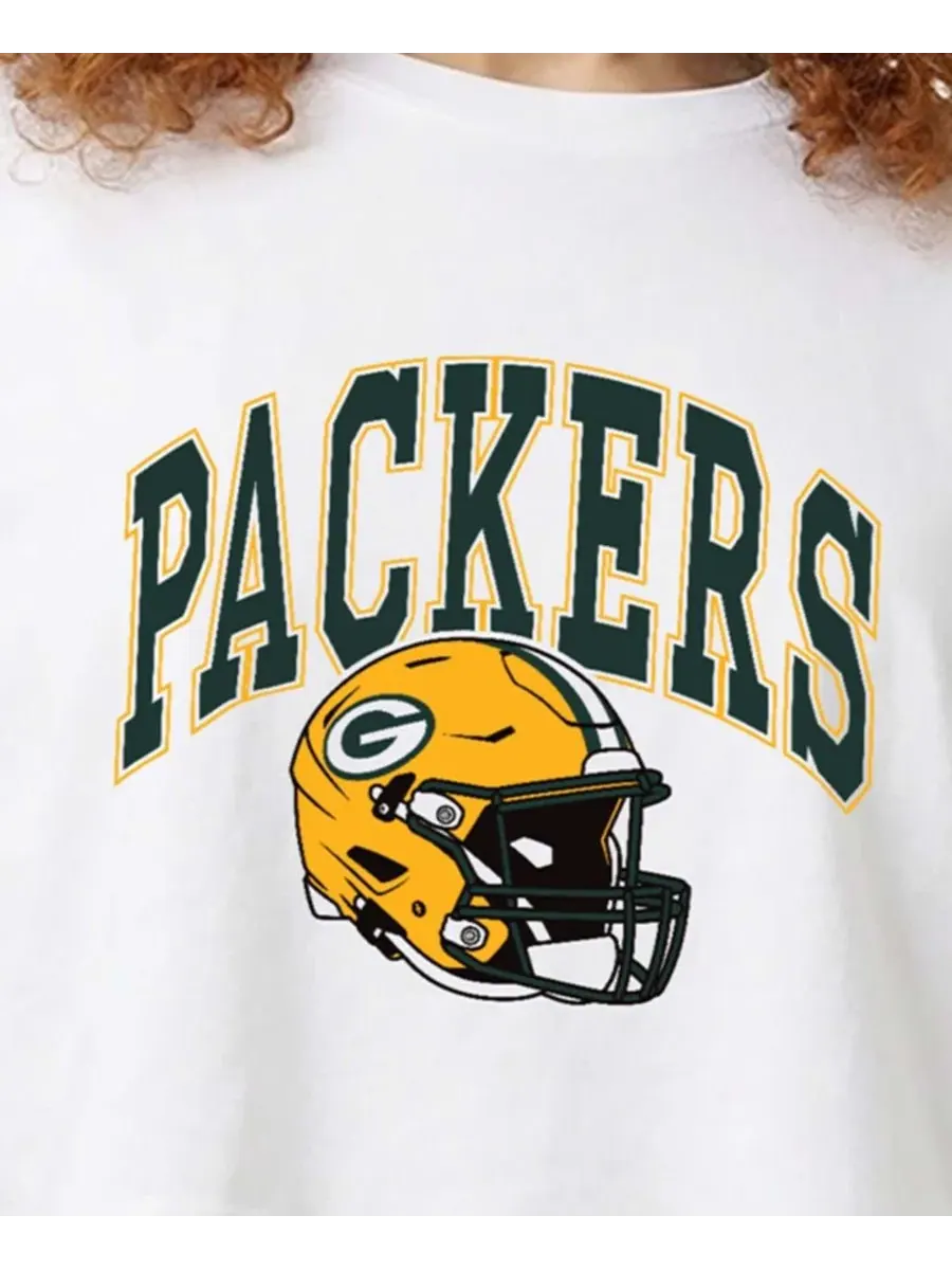 Женская футболка-бойфренд укороченная с принтом Green Bay Packers Champion — изображение 2 из 5, белый