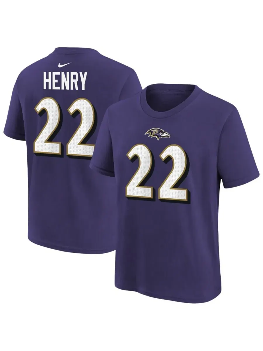 Футболка с именем и номером игрока Derrick Henry Purple Baltimore Ravens Nike — изображение 1 из 3, фиолетовый