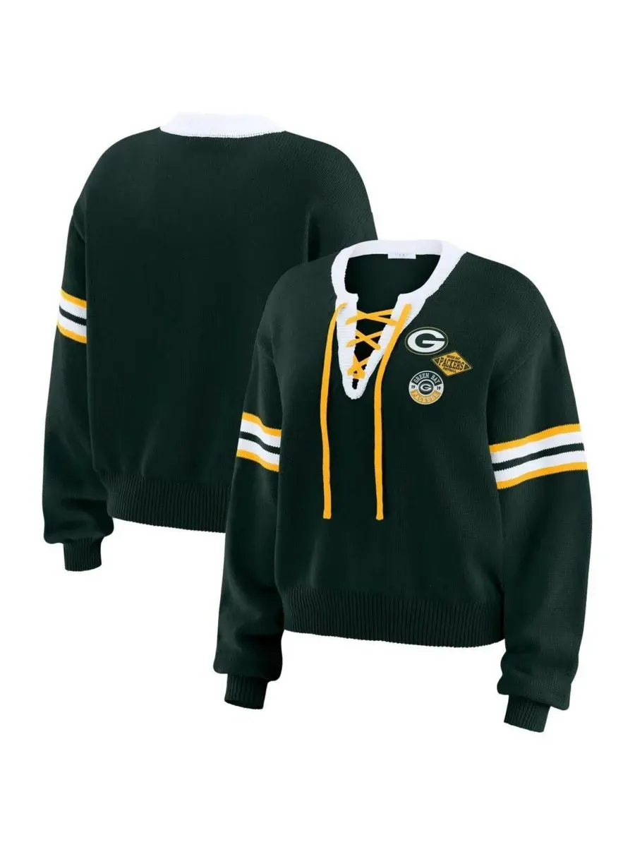 WEAR by Erin Andrews Женский зеленый свитер Green Bay Packers на шнуровке — изображение 1 из 4