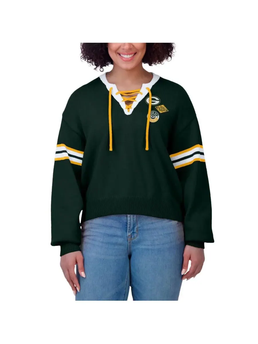 WEAR by Erin Andrews Женский зеленый свитер Green Bay Packers на шнуровке — изображение 2 из 4
