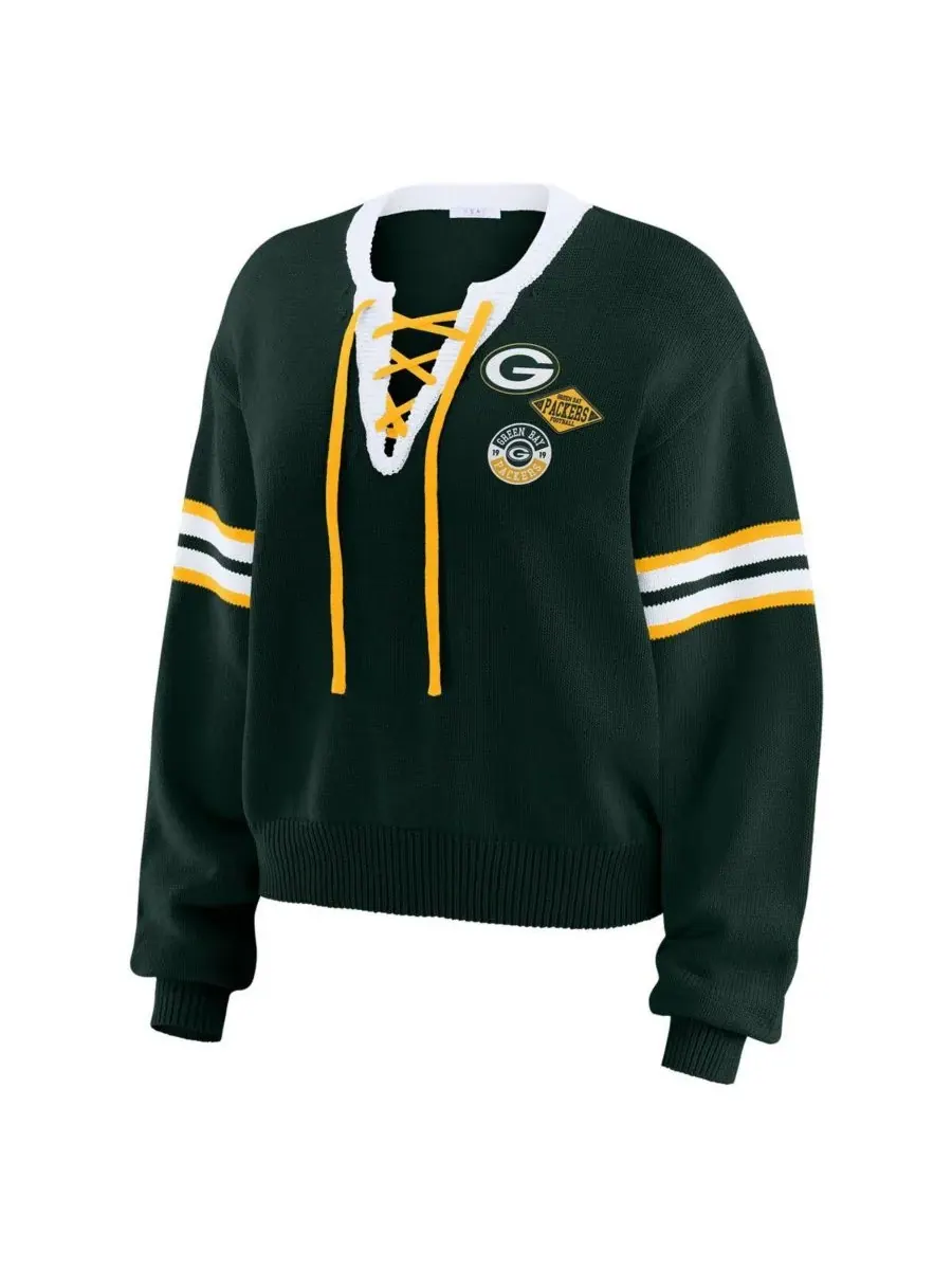 WEAR by Erin Andrews Женский зеленый свитер Green Bay Packers на шнуровке — изображение 3 из 4