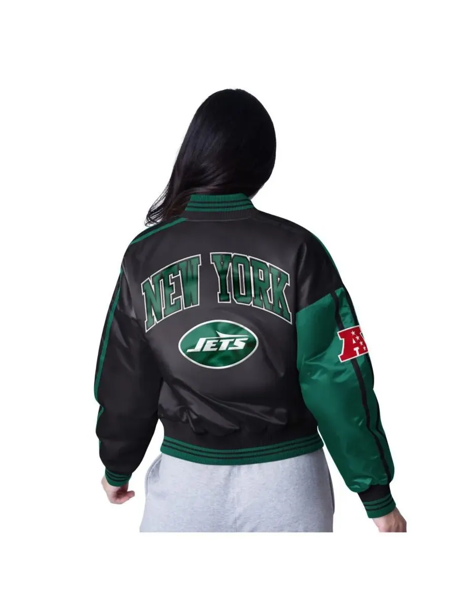 Starter Женская укороченная куртка New York Jets черного/зеленого цвета с застежкой на кнопках — изображение 2 из 2