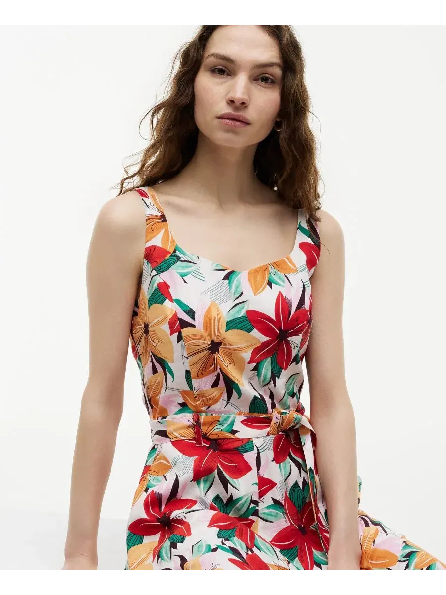 Женское платье миди с принтом и поясом Tommy Hilfiger, Hibiscus Garden Ecru — изображение 2 из 4