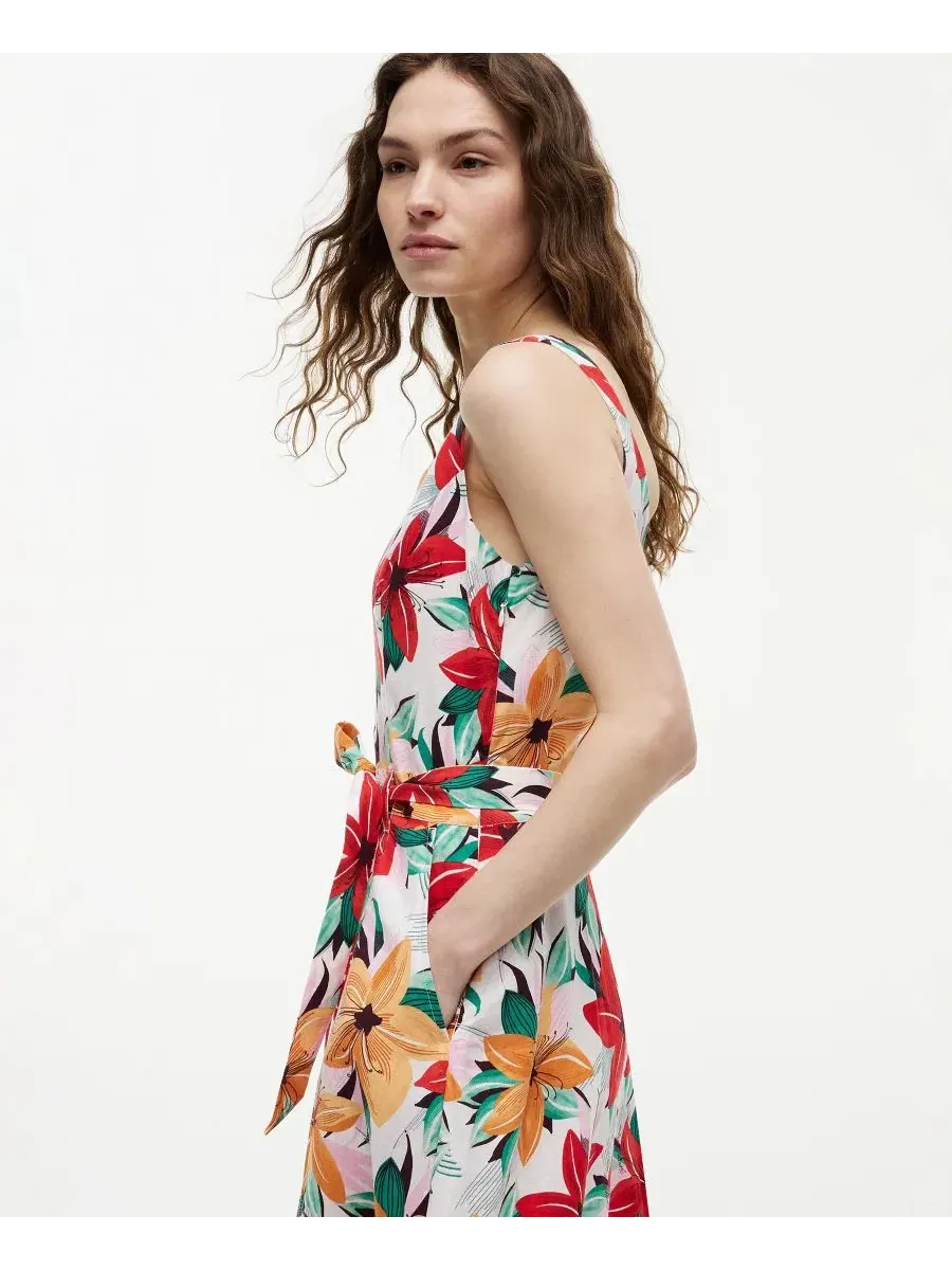 Женское платье миди с принтом и поясом Tommy Hilfiger, Hibiscus Garden Ecru — изображение 3 из 4