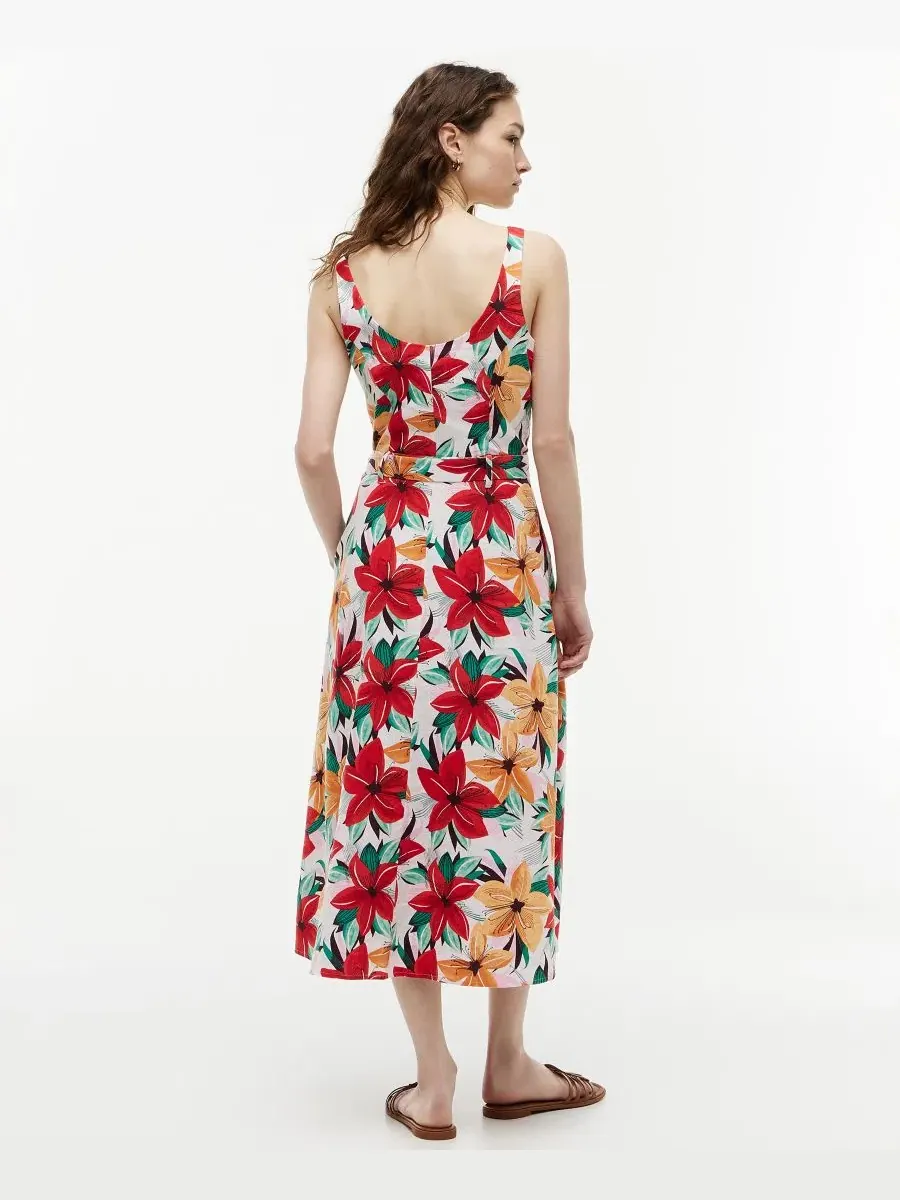 Женское платье миди с принтом и поясом Tommy Hilfiger, Hibiscus Garden Ecru — изображение 4 из 4