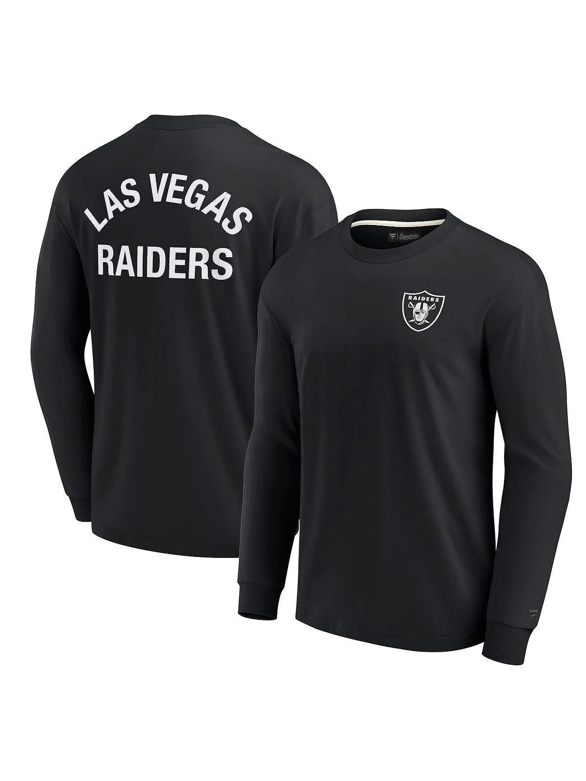 Черная мужская и женская супермягкая футболка с длинным рукавом Las Vegas Raiders Fanatics Signature — изображение 1 из 2