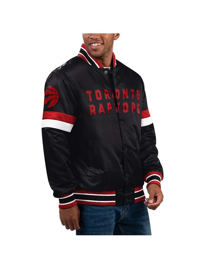 Мужская черная университетская атласная куртка с длинными кнопками Toronto Raptors Home Game Starter — изображение 1 из 2