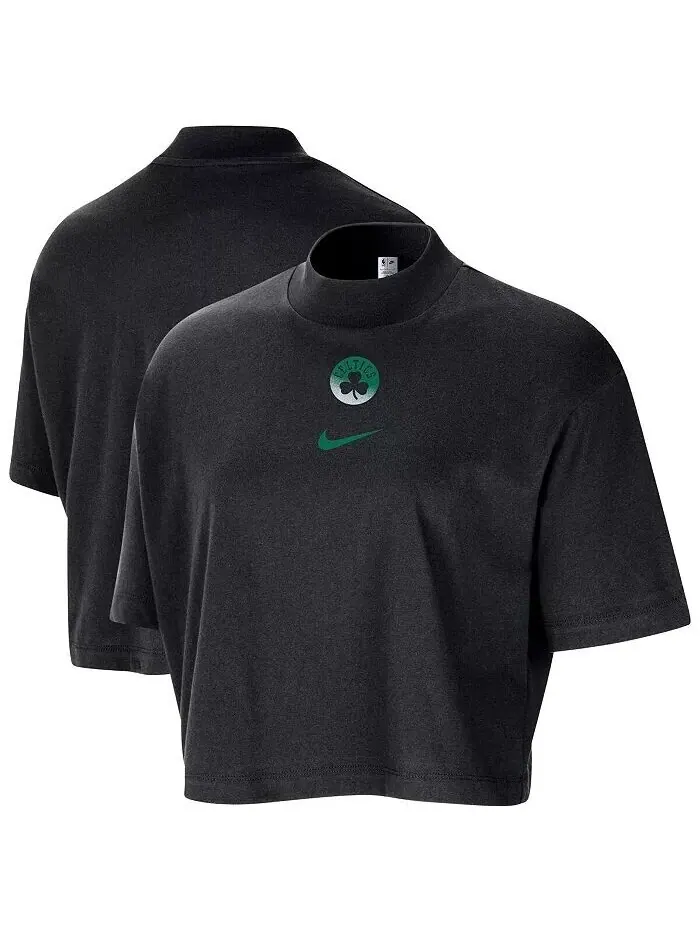 Женская черная футболка Boston Celtics Courtside Mock Neck свободного кроя укороченная Nike — изображение 1 из 3