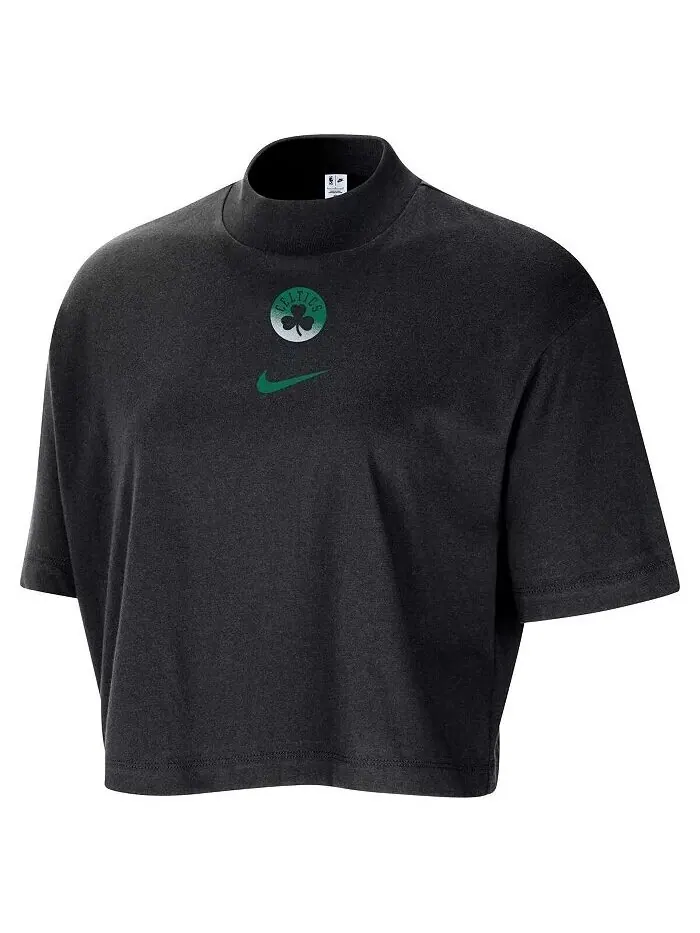 Женская черная футболка Boston Celtics Courtside Mock Neck свободного кроя укороченная Nike — изображение 2 из 3