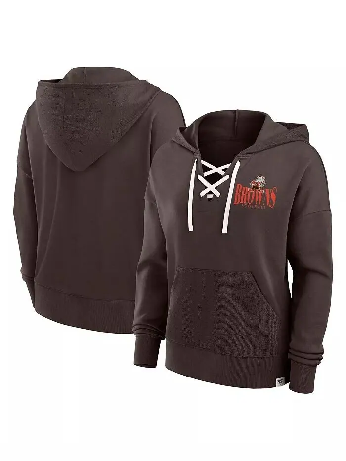 Женская коричневая толстовка с капюшоном Cleveland Browns Blitz Left Lace-Up Fanatics — изображение 1 из 3