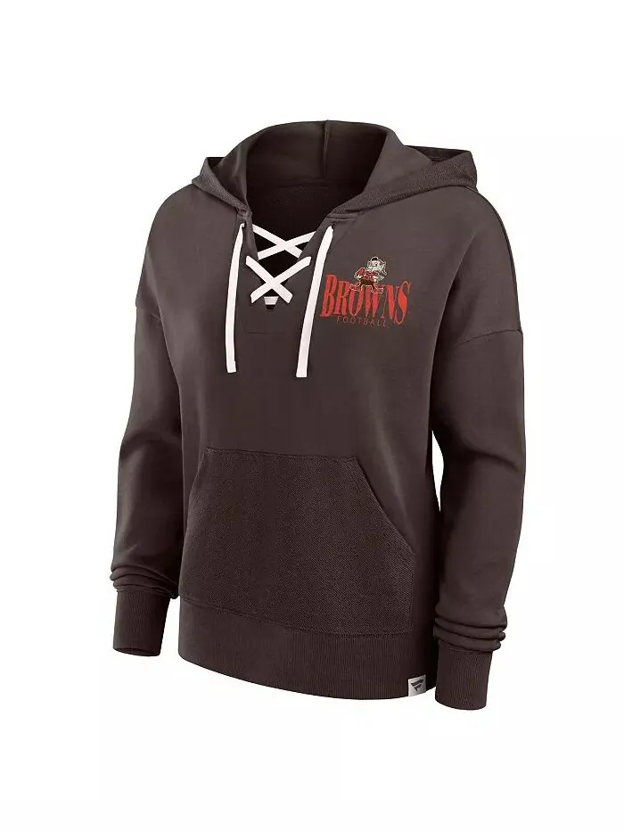 Женская коричневая толстовка с капюшоном Cleveland Browns Blitz Left Lace-Up Fanatics — изображение 2 из 3
