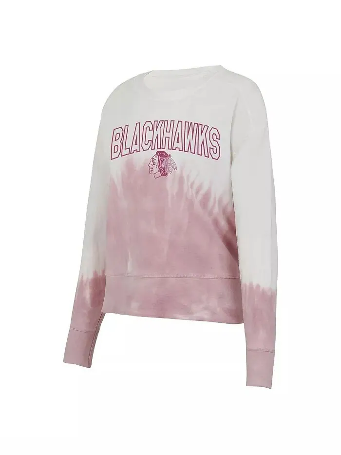 Женская розовая/белая футболка с длинным рукавом Chicago Blackhawks Orchard Tie-Dye Concepts Sport — изображение 2 из 3