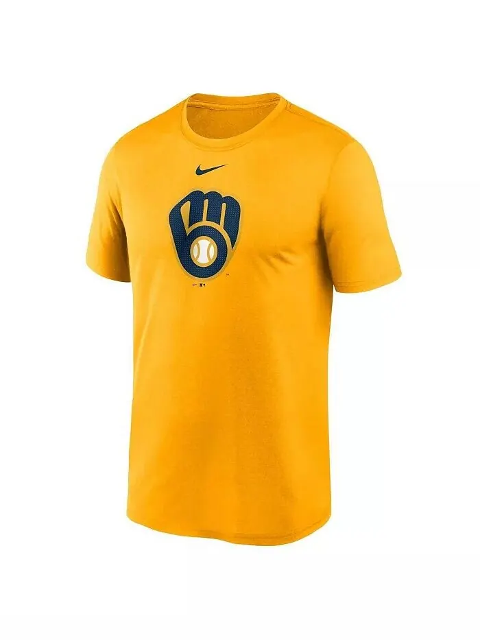 Мужская золотая футболка с большим логотипом Milwaukee Brewers Legend Fuse Performance Nike — изображение 2 из 3