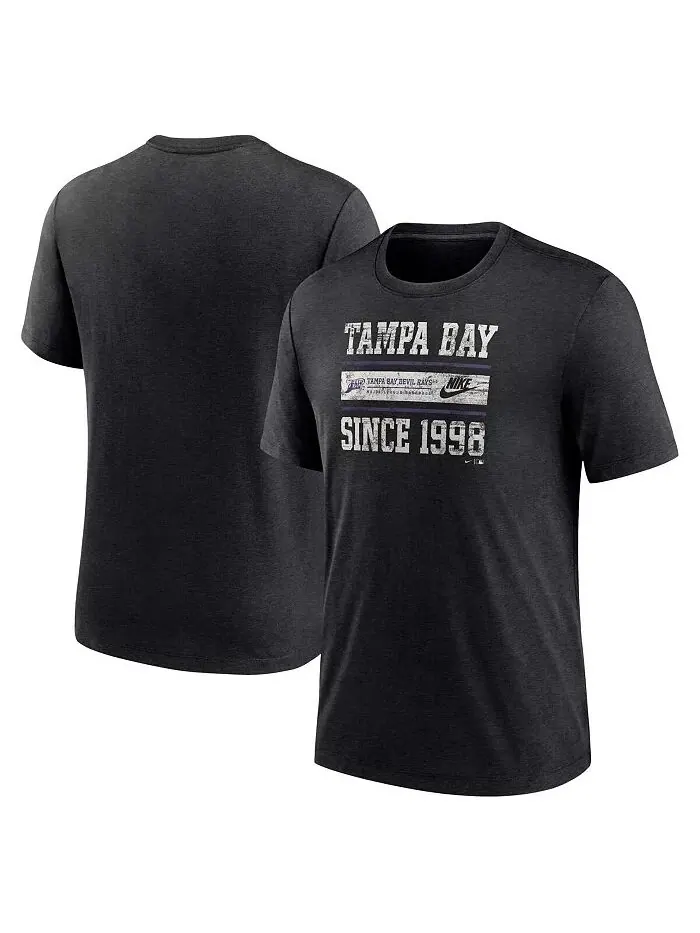 Футболка мужская Heather Black Tampa Bay Rays Cooperstown Collection Local Stack Tri-Blend Nike — изображение 1 из 3