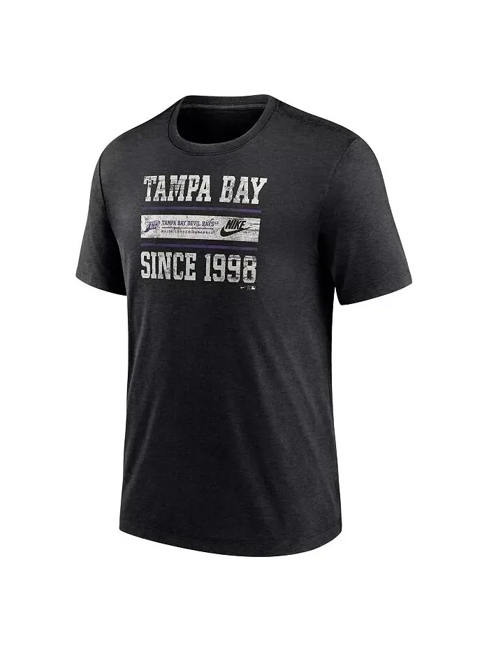 Футболка мужская Heather Black Tampa Bay Rays Cooperstown Collection Local Stack Tri-Blend Nike — изображение 2 из 3