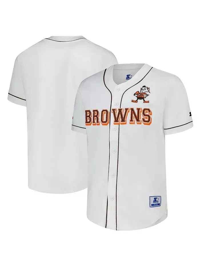 Мужская белая бейсбольная джерси Cleveland Browns Relay Vintage на пуговицах Starter — изображение 1 из 3