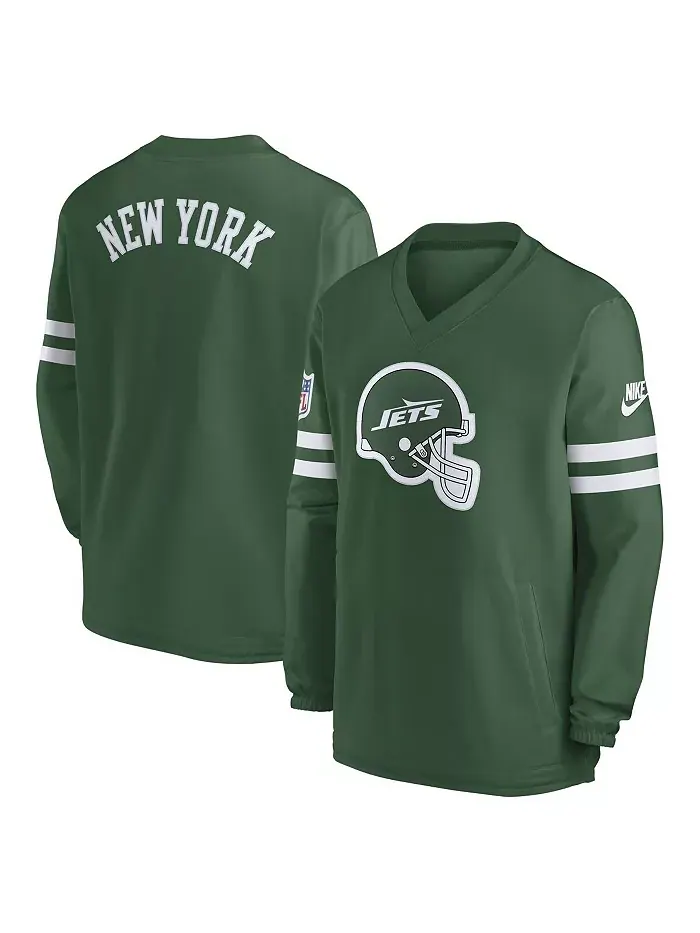 Мужская зеленая толстовка с V-образным вырезом New York Jets 2023 Sideline Pullover Windshirt Nike — изображение 1 из 3
