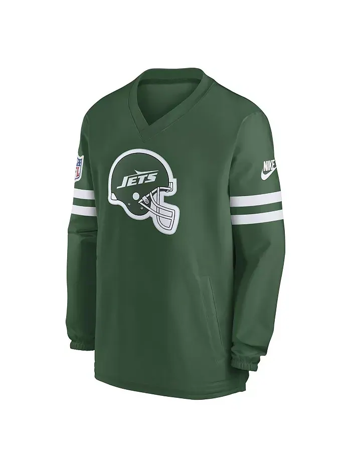 Мужская зеленая толстовка с V-образным вырезом New York Jets 2023 Sideline Pullover Windshirt Nike — изображение 2 из 3