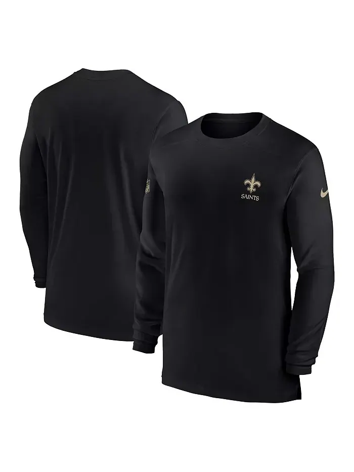 Мужская черная футболка New Orleans Saints Sideline Coach Performance с длинным рукавом Nike — изображение 1 из 3