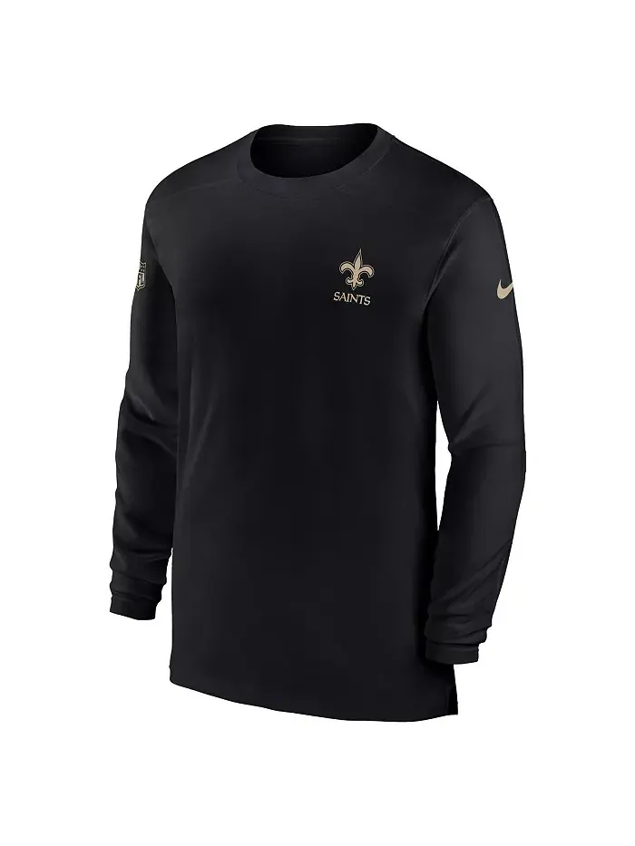 Мужская черная футболка New Orleans Saints Sideline Coach Performance с длинным рукавом Nike — изображение 2 из 3