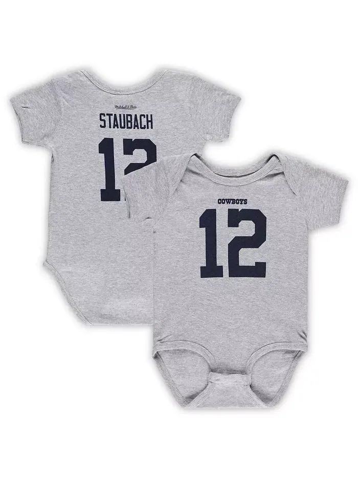 Боди для мальчиков и девочек Roger Staubach серый меланжевый Dallas Cowboys Mainliner с именем и — изображение 1 из 3
