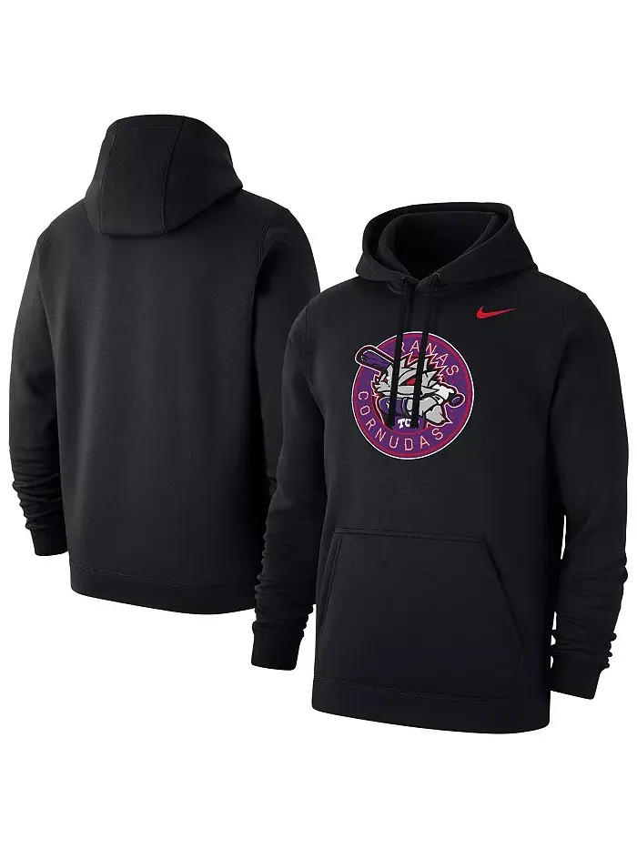 Мужская черная бейсбольная худи с капюшоном из флиса TCU Horned Frogs Ranas Cornudas Club Nike — изображение 1 из 3