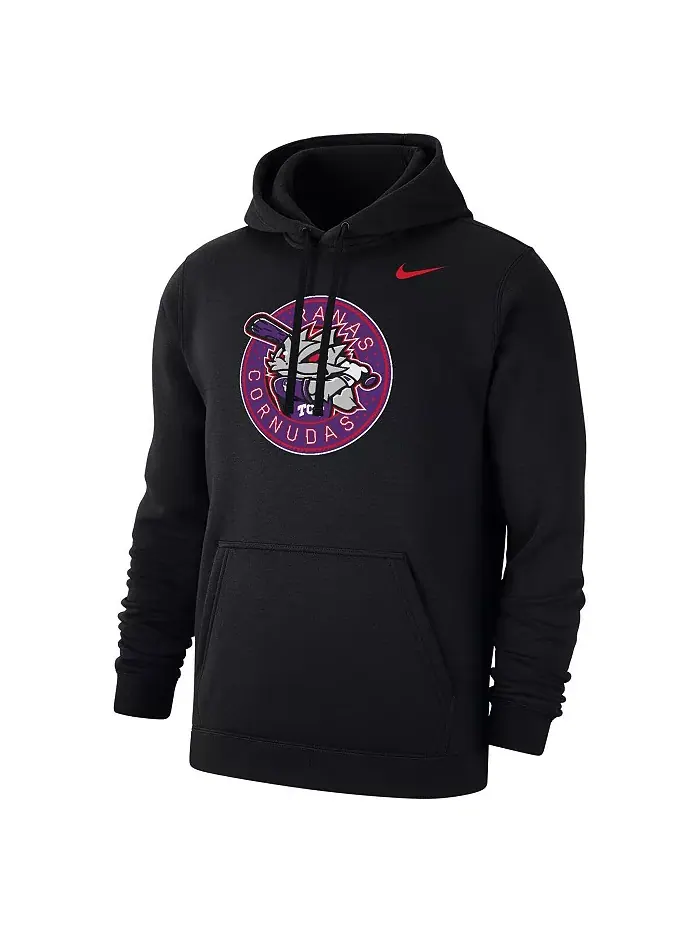 Мужская черная бейсбольная худи с капюшоном из флиса TCU Horned Frogs Ranas Cornudas Club Nike — изображение 2 из 3