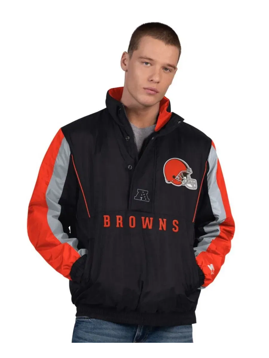Куртка-полузип с квилтингом Cleveland Browns Starter — изображение 1 из 2, черный коричневый