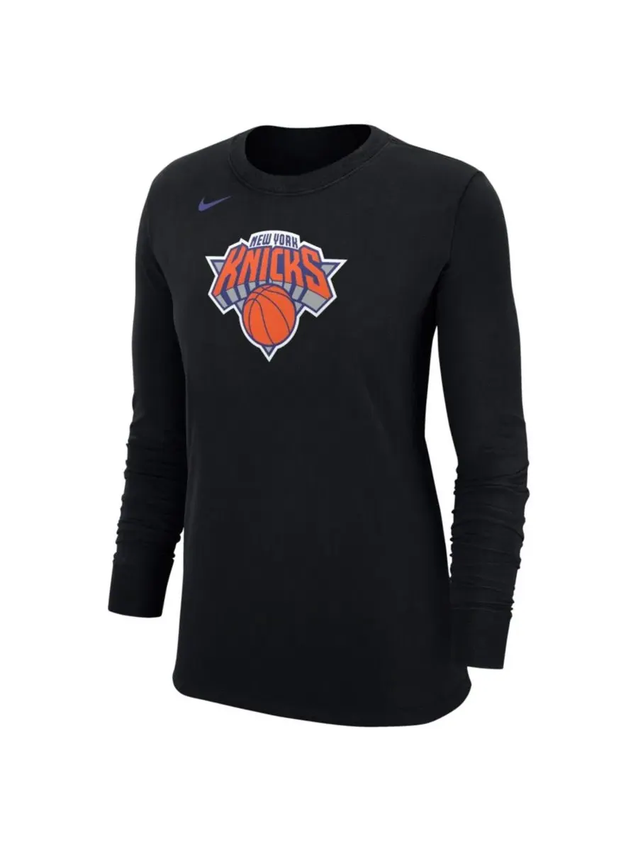 Футболка с длинным рукавом с принтом New York Knicks Nike — изображение 3 из 3, черный