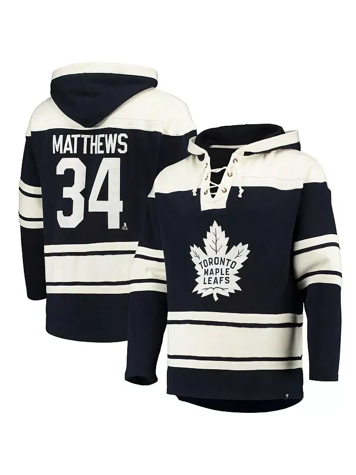 Мужская толстовка с капюшоном на шнурках Auston Matthews синего цвета Toronto Maple Leafs с именем — изображение 1 из 4
