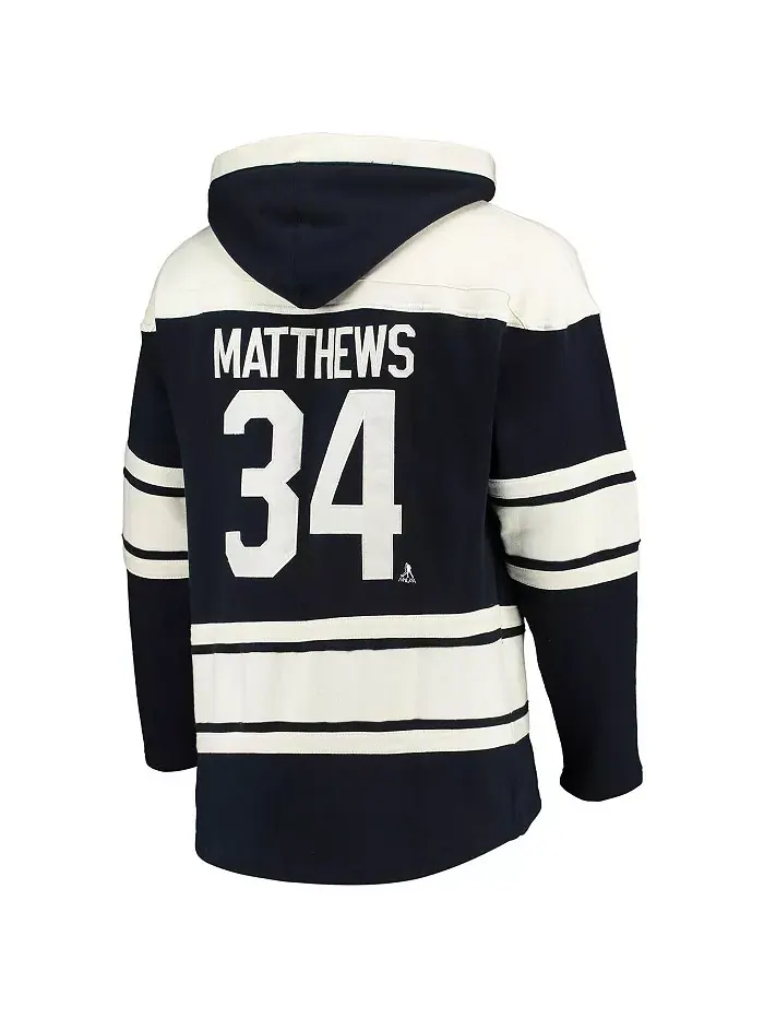 Мужская толстовка с капюшоном на шнурках Auston Matthews синего цвета Toronto Maple Leafs с именем — изображение 3 из 4