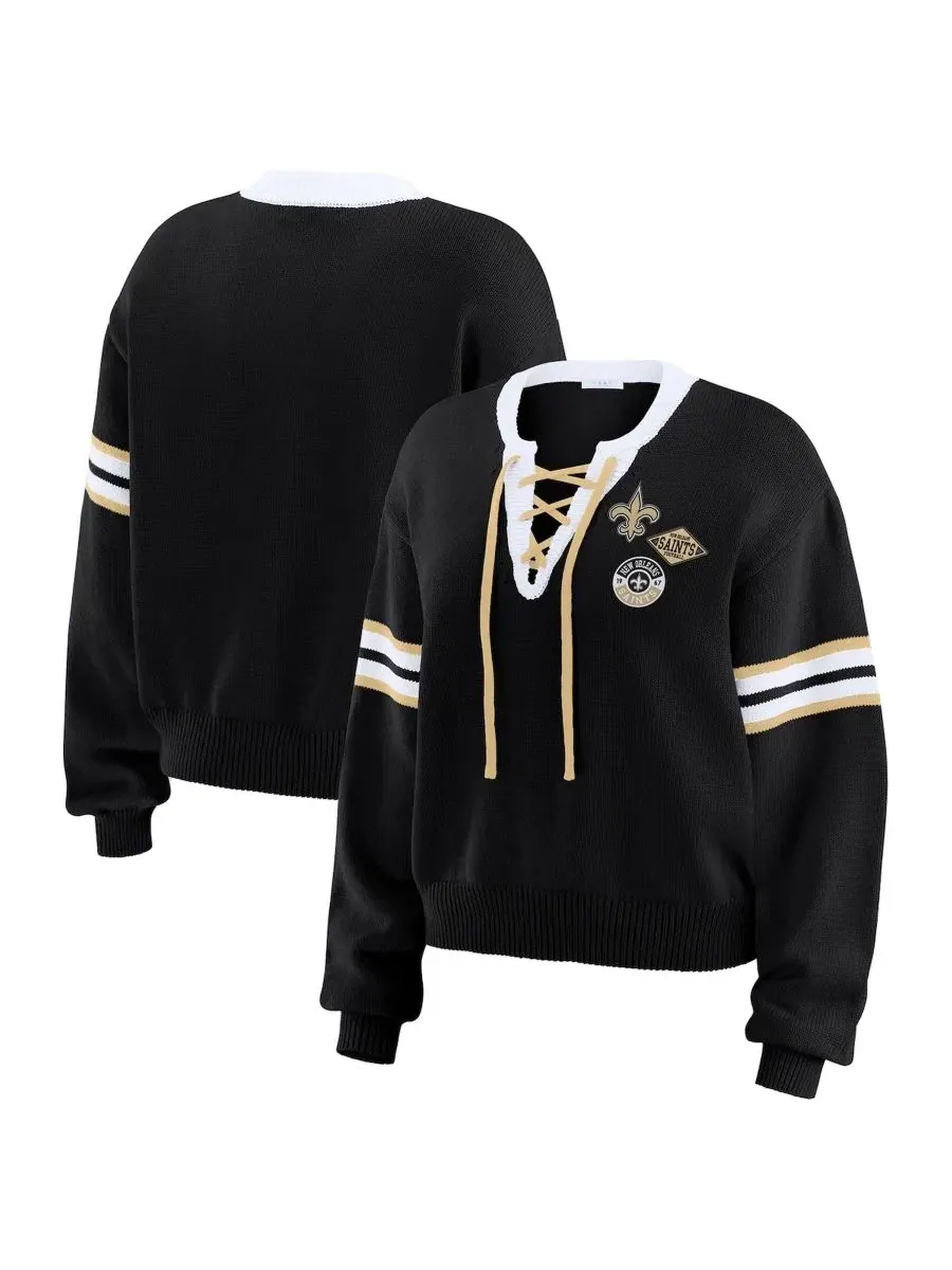 Женский пуловер-худи с кружевной шнуровкой New Orleans Saints WEAR by Erin Andrews — изображение 1 из 4, черный