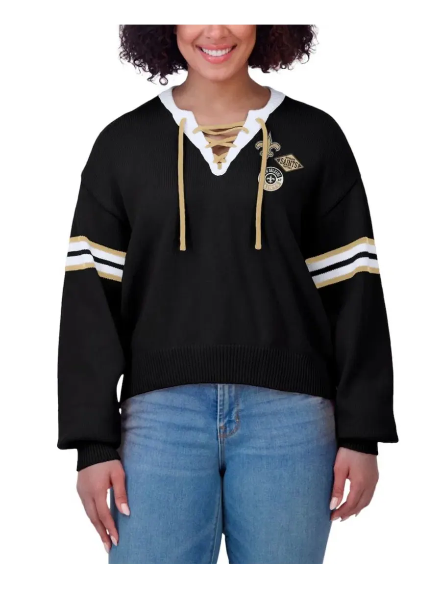 Женский пуловер-худи с кружевной шнуровкой New Orleans Saints WEAR by Erin Andrews — изображение 4 из 4, черный