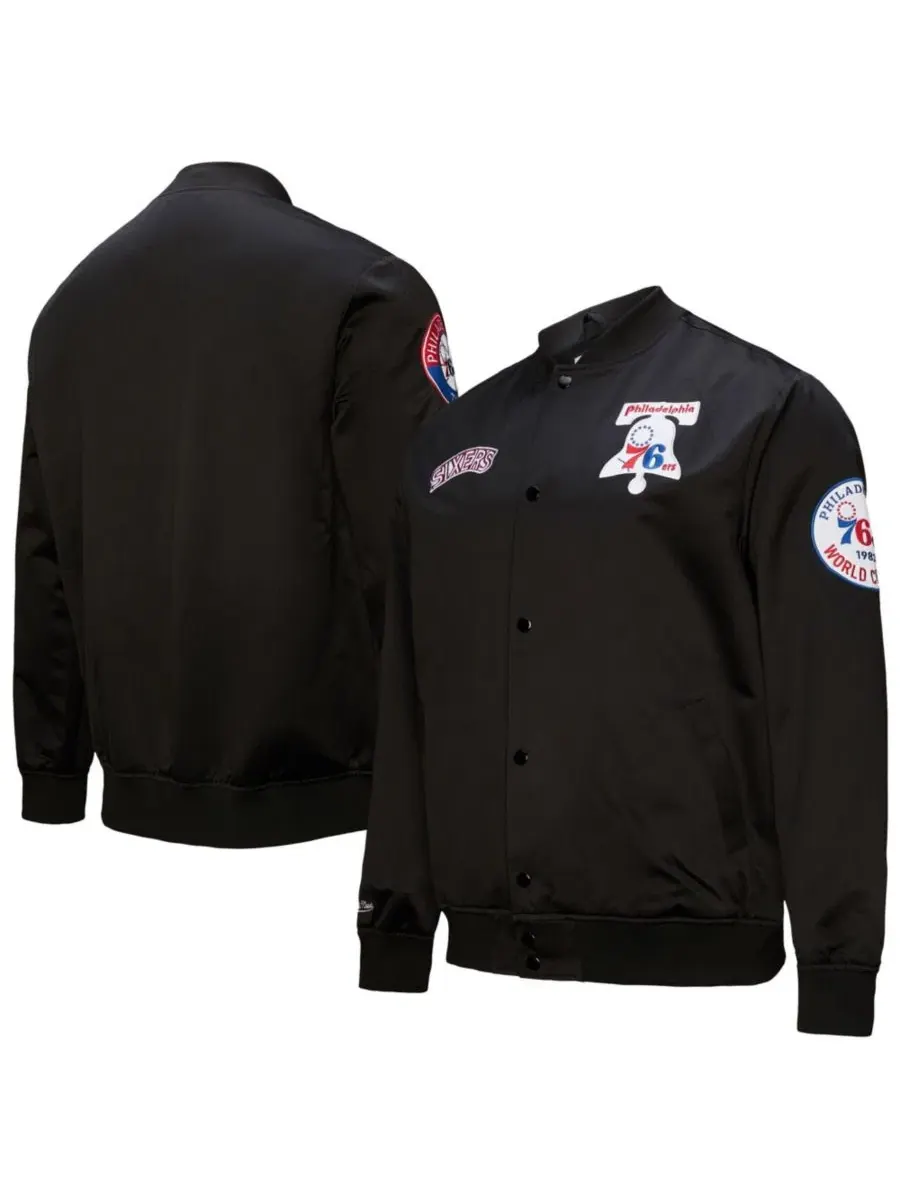 Куртка-бомбер с принтом Philadelphia 76ers Mitchell & Ness — изображение 1 из 7, черный