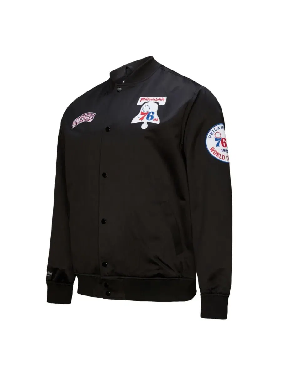 Куртка-бомбер с принтом Philadelphia 76ers Mitchell & Ness — изображение 6 из 7, черный