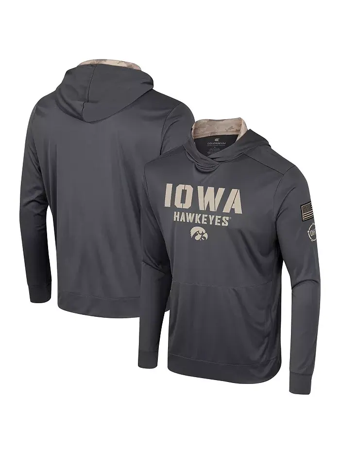 Мужская серая толстовка с капюшоном Iowa Hawkeyes OHT Military-Inspired Appreciation с длинными — изображение 1 из 3