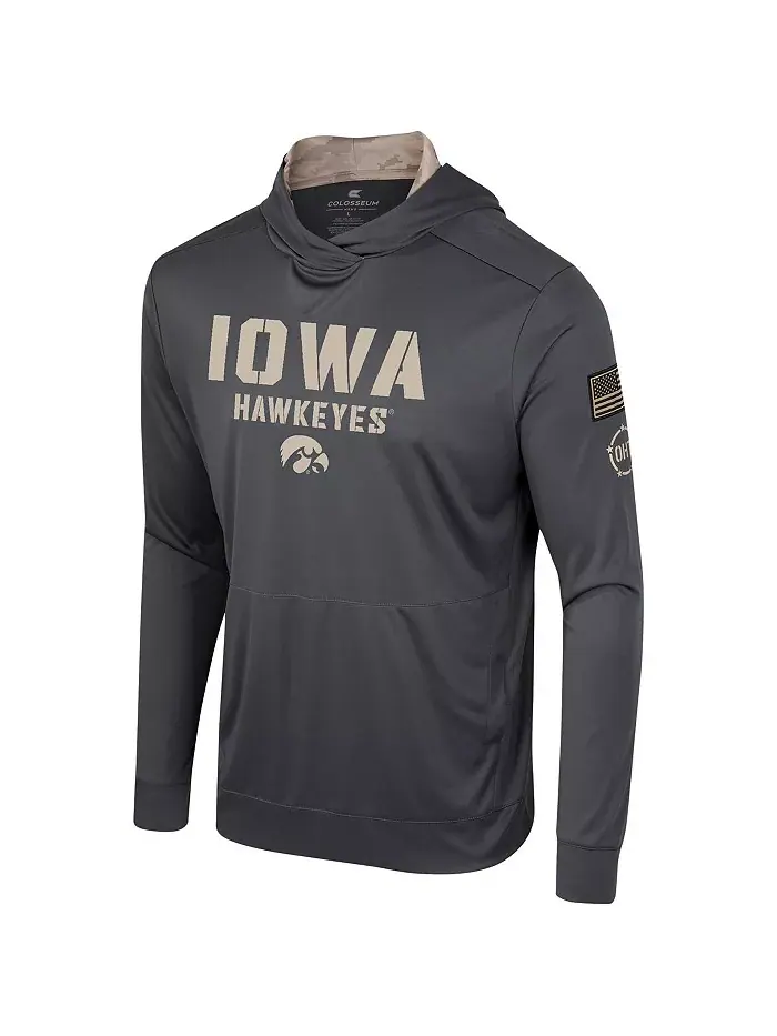 Мужская серая толстовка с капюшоном Iowa Hawkeyes OHT Military-Inspired Appreciation с длинными — изображение 2 из 3