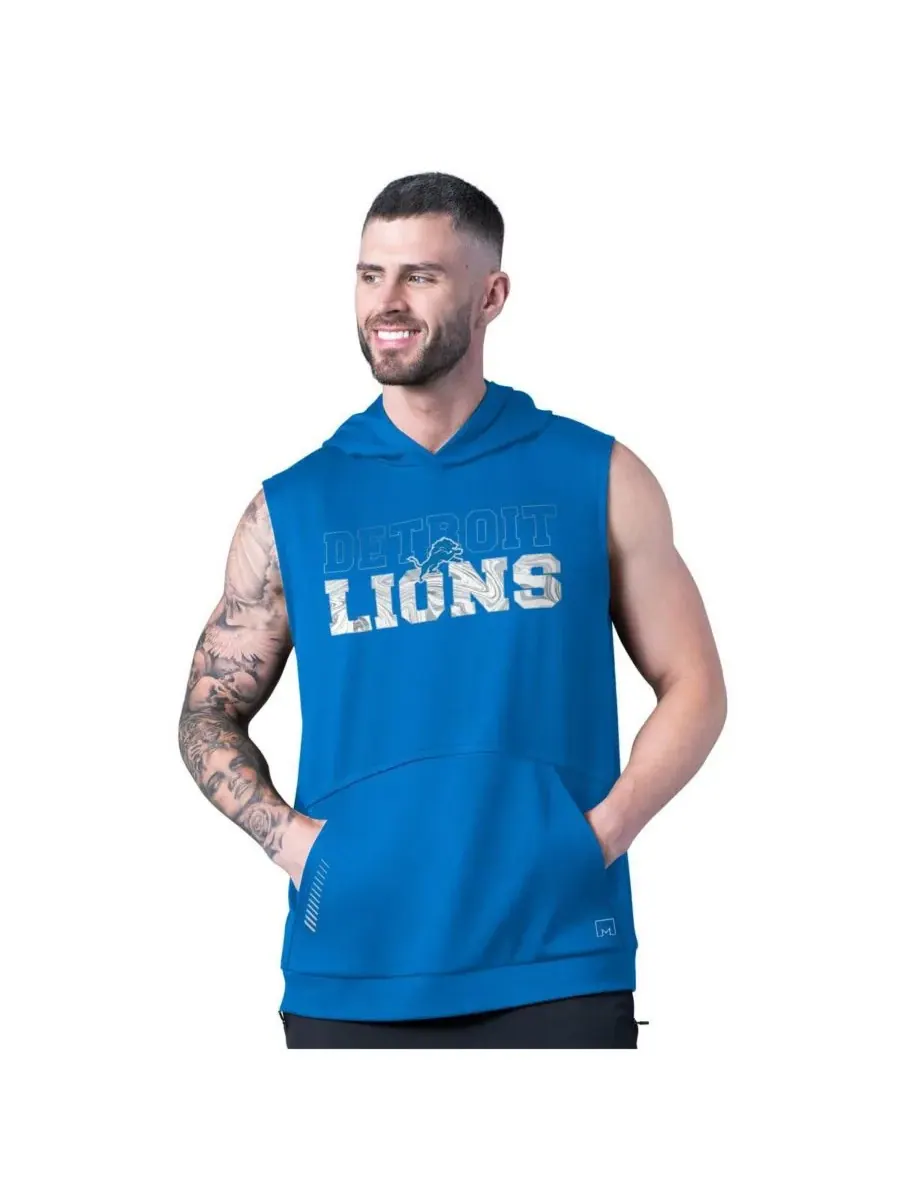 MSX by Michael Strahan Мужская синяя толстовка без рукавов Detroit Lions Tri-Blend Rebound
