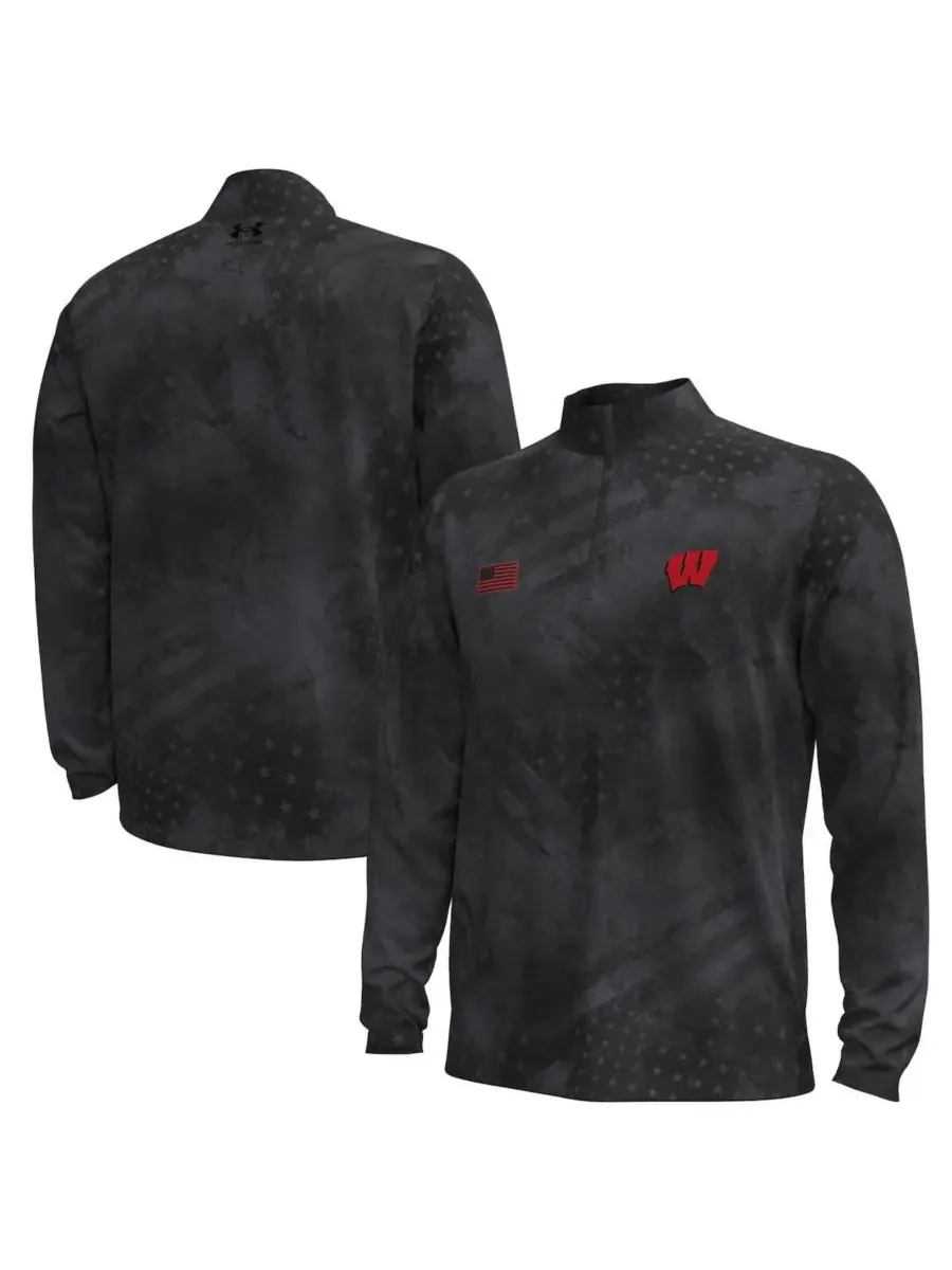 Under Armour Мужская черная толстовка Wisconsin Badgers Freedom Collection ArmorFuse с половинной — изображение 1 из 3