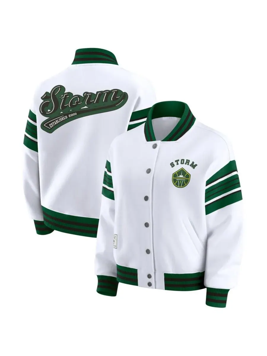 WEAR by Erin Andrews Женская флисовая толстовка Seattle Storm белого/зеленого цвета с застежкой на — изображение 1 из 3