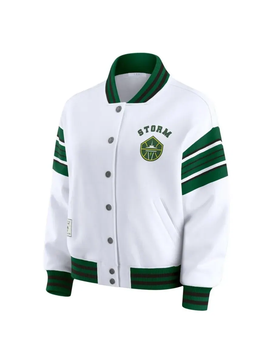 WEAR by Erin Andrews Женская флисовая толстовка Seattle Storm белого/зеленого цвета с застежкой на — изображение 2 из 3