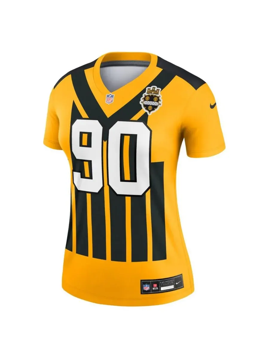 Женская золотая футболка TJ Watt Pittsburgh Steelers Alternate 1933 Throwback Legend Player — изображение 2 из 3, золото