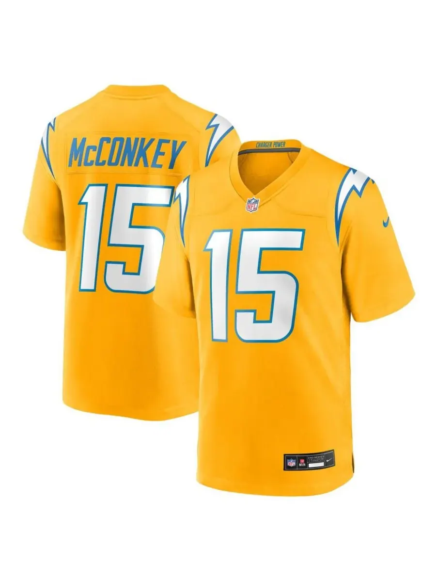 Мужская золотая футболка Ladd McConkey Los Angeles Chargers Alternate Charger Power Game Player — изображение 1 из 3, золото