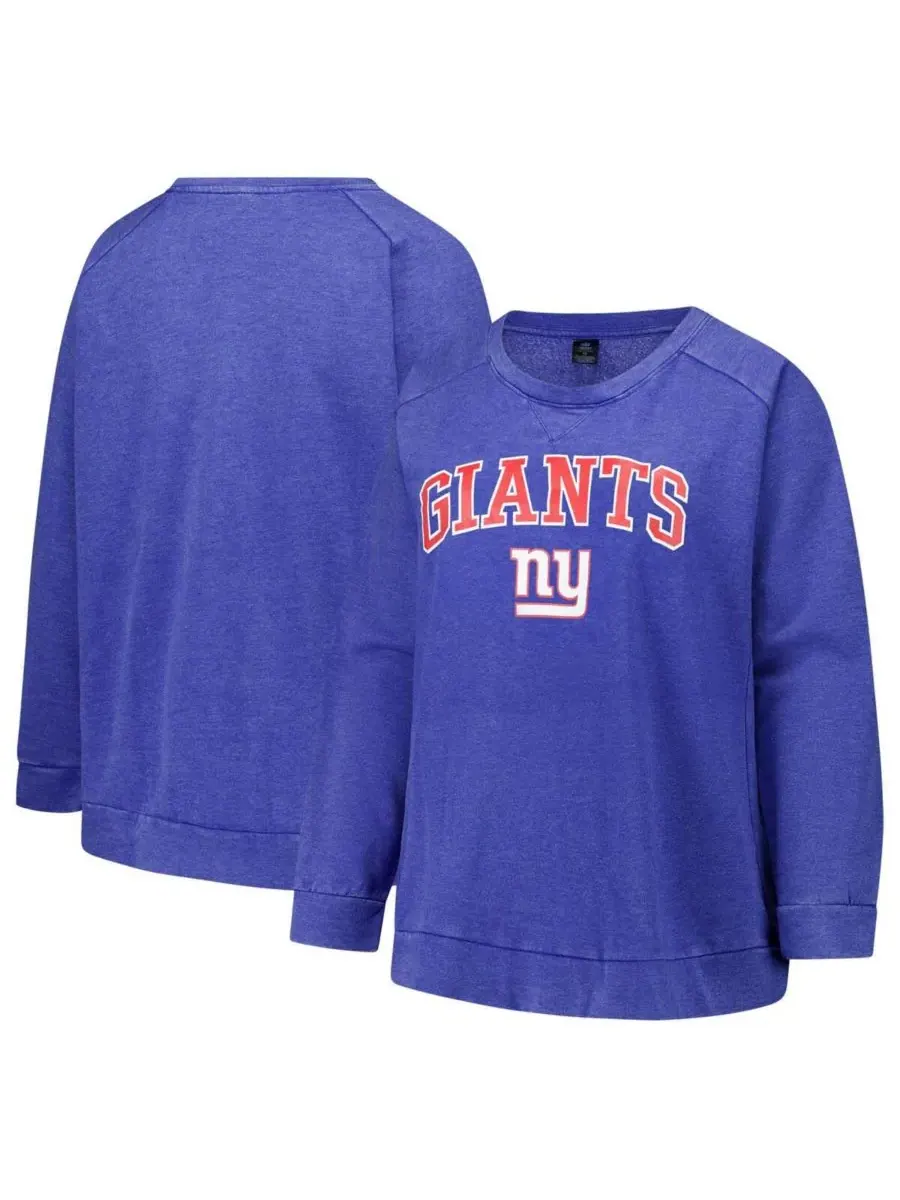 Женская толстовка Royal New York Giants больших размеров с эффектом кислотной стирки и рукавами