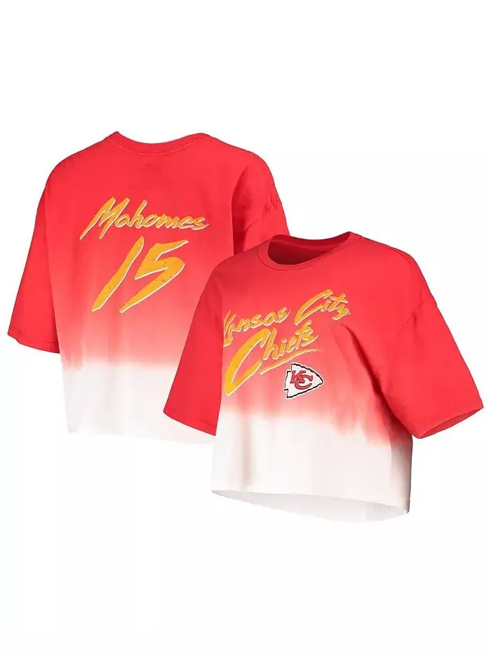 Женская футболка с принтом Патрика Махоумса, красная, белая, с надписью «Kansas City Chiefs», с