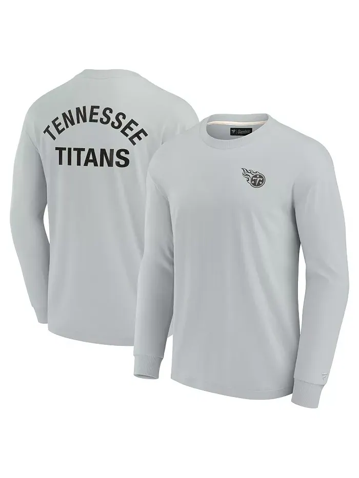 Мужская и женская серая супермягкая футболка с длинным рукавом Tennessee Titans Fanatics Signature — изображение 1 из 3