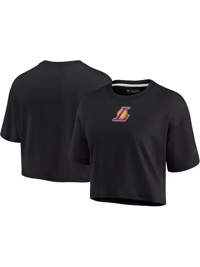 Женская черная укороченная футболка супермягкого силуэта Los Angeles Lakers Fanatics Signature — изображение 1 из 3