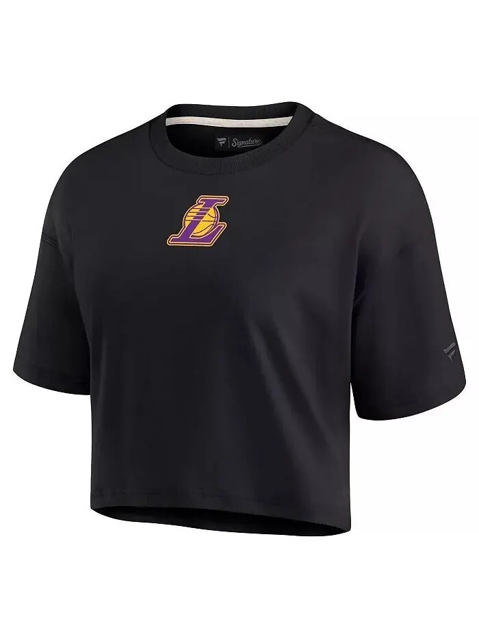 Женская черная укороченная футболка супермягкого силуэта Los Angeles Lakers Fanatics Signature — изображение 2 из 3