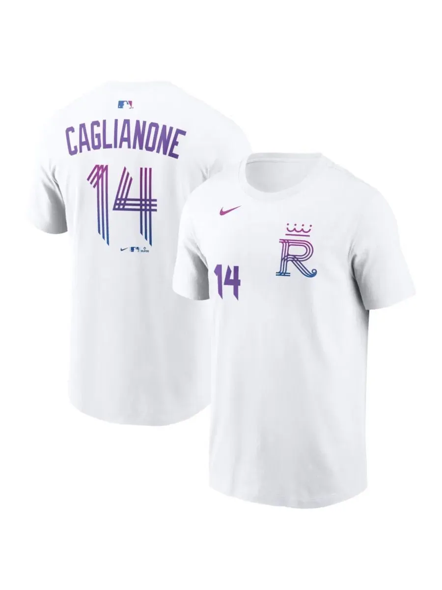 Мужская белая футболка Jac Caglianone Kansas City Royals 2026 City Connect с именем и номером — изображение 1 из 3, белый